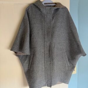 EILEEN FISHER CAPE OR BLANKET COAT, HEATHER GRAY, BABY ALPACA, SIZE SMALL